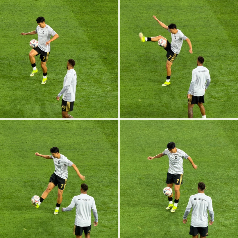 MLS 2026시즌 정규리그 첫 골 사냥에 나서는 손흥민이 14일 세인트루이스 시티 SC와의 경기에 앞서 그라운드에서 웜업 중이다. 