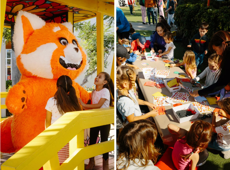 1. 남가주 곳곳의 쇼핑몰 녹지가 어린 자녀를 동반한 부모들의 만남의 장소가 되고 있다. 더 포인트 몰의 잔디밭에서 어린이들이 뛰어놀고 있다. 2. 더 포인트 몰 설 축하 행사에서 어린이들이 캐릭터와 인사하고 있다. 3. 더 포인트 몰이 마련한 공작 프로그램에 참여한 어린이들.  [스텔라 칼리니나/LA 타임스]