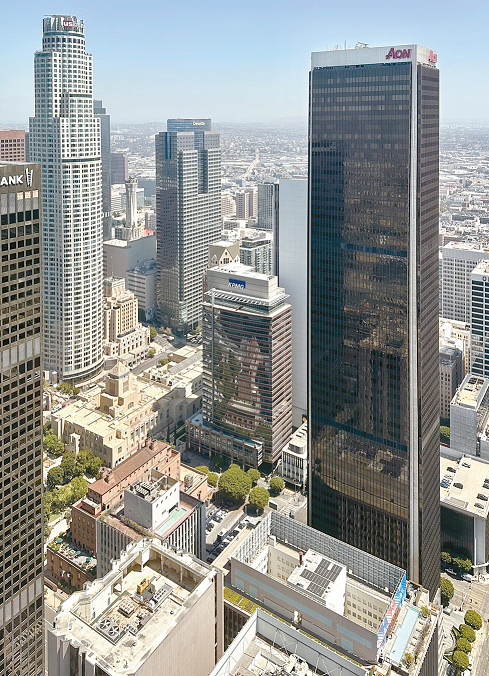 뱅크오브호프 본사가 들어서게 될 LA다운타운 에이온 센터(오른쪽). 박낙희 기자 