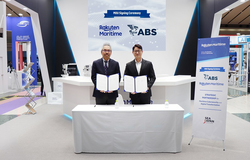 [라쿠텐 마리타임과 ABS가 SEA Japan 2026에서 해양 사이버보안 관련 업무협약을 공식 체결했다.]