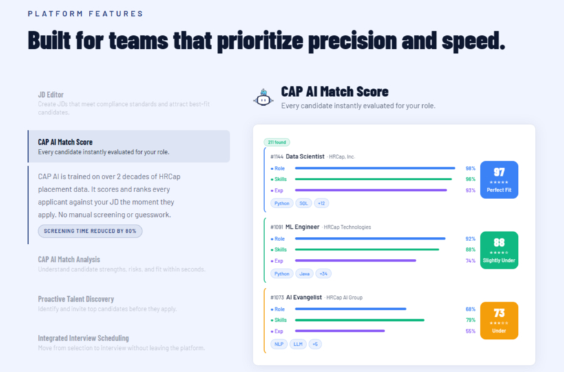 HRCap GO ACE Platform Feature - CAP AI 기반 후보자 적합성 매칭 분석