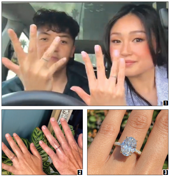 1. 크리에이터 젠과 파트너가 틱톡에 게시한 결혼반지 타투 영상. [ZEN틱톡 캡처] 2. 커플링 타투. 3. 합성 다이아몬드 반지.