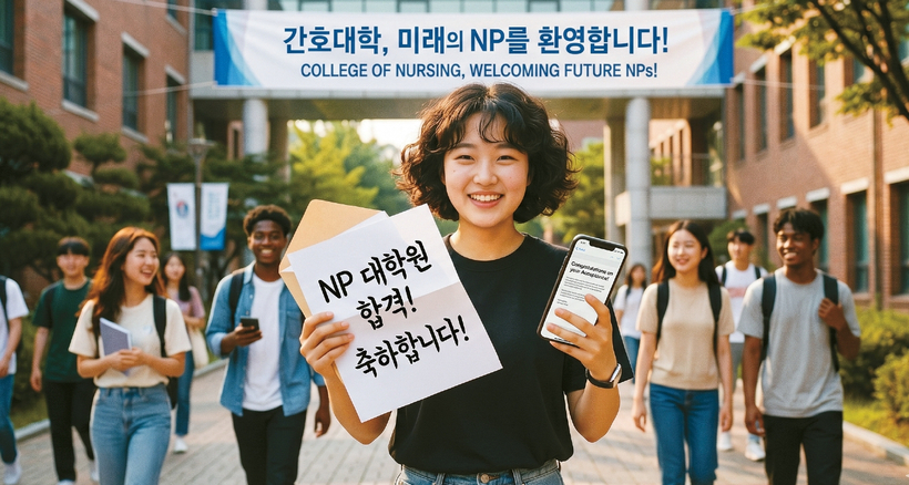 NP와 PA는 베이비 부머의 은퇴로 인해 예상됐던 노인환자 폭증에 대비해 의학계에서 만든 의료 전문직이다. NP대학원에 합격한 한인 여학생이 기뻐하고 있다.                       [제미나이 생성]