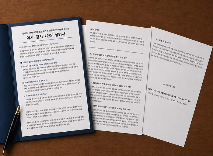 [신반포 19차·25차 통합재건축조합 이사·감사 7인의 공동성명서 관련 이미지]