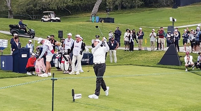 4일 퍼시픽 팰리세이즈 리비에라 컨트리클럽에서 열린 LPGA 제81회 US여자오픈 1라운드에서 김효주가 10번 홀 티샷을 하고 있다. 김경준 기자