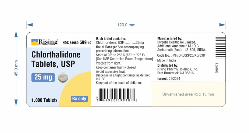 FDA가 용해 기준 미달 문제로 리콜한 고혈압 치료제 클로르탈리돈(Chlorthalidone) 25mg 제품 라벨. 당국은 해당 제품을 복용 중인 환자들에게 약사 또는 주치의와 상담할 것을 권고했다. [FDA]
