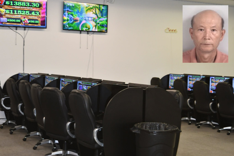 용의자가 노스캐롤라이나주 페이엇빌 소재 한 사무실에서 운영해온 불법 도박장. 컴벌랜드 카운티 셰리프국 제공