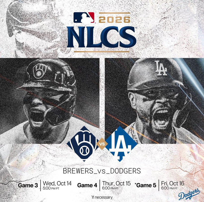 LA 다저스와 밀워키 브루어스가 11일 오후 5시 밀워키 아메리칸 패밀리 필드에서 NLCS 1차전을 벌인다. [LA다저스 인스타그램]