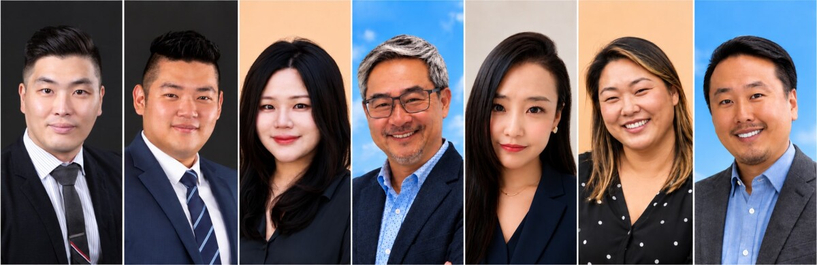 왼쪽부터 최병하 주의원 후보와 박경준·리아 박·스티브 김·이혜린·김수잔 시의원 후보·권진석 교육위원 후보. BC지방선거는 오는 17일, 24일에는 주총선 투표가 치러진다.  