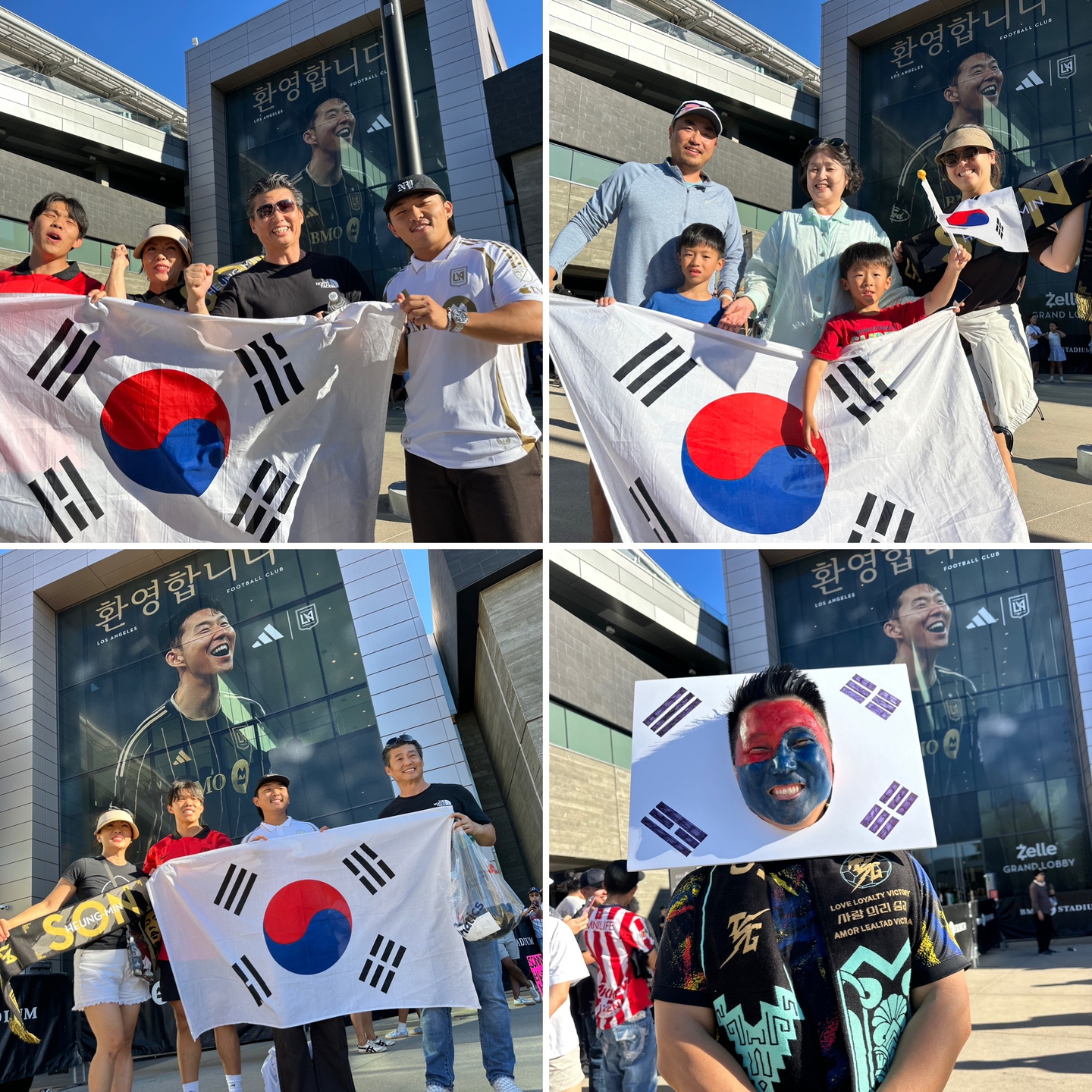현재 BMO 스타디움 앞은 태극기를 든 한인 팬들로 가득하다.
