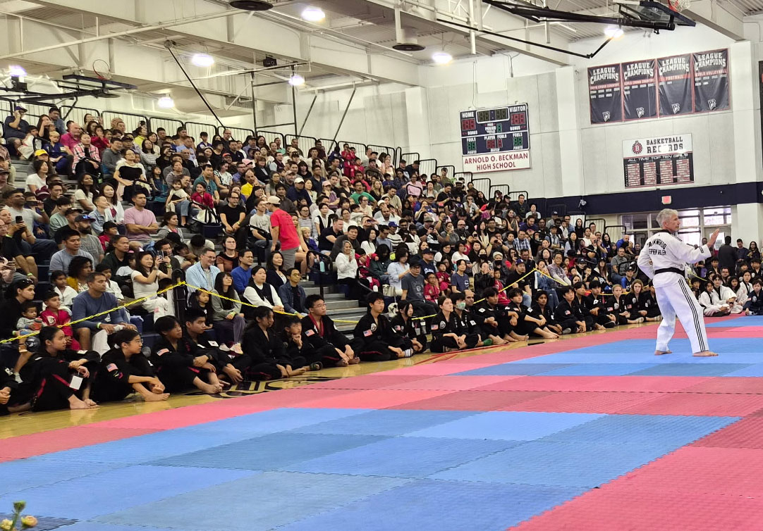 일도태권도 45주년 기념 토너먼트 관중이 사범의 품새 시범을 지켜보고 있다. [일도태권도 제공]