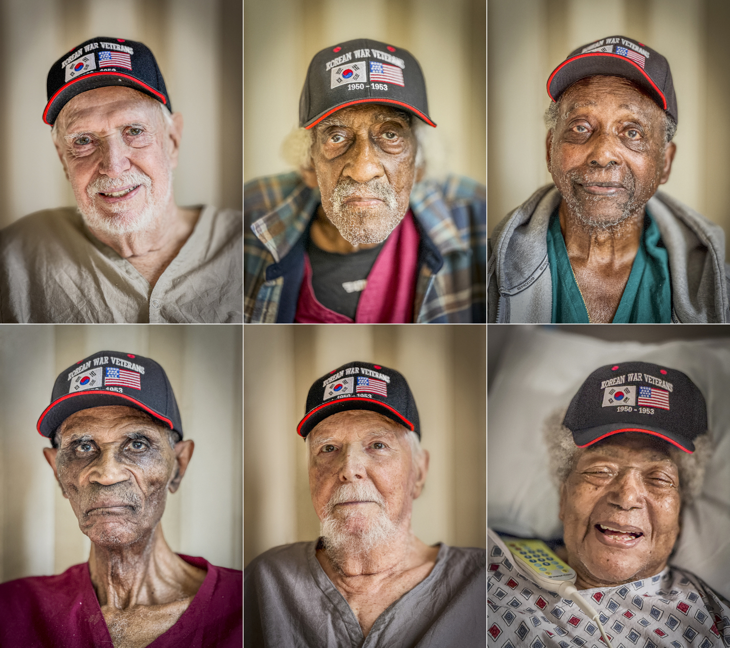 오늘은 나라를 위해 헌신한 군인들을 기리는 베터런스데이다. 웨스트LA 재향군인병원에는 아직도 입원 치료를 받고 있는 한국전 참전용사들이 있다. 90세를 넘긴 이들은 10대 후반~20대 초반의 나에에 한국전쟁에 참전했다 부상을 입고 귀국했다. 일부 참전용사는 이제 본인의 성과 이름조차 말하지 못할 정도다.(윗줄 왼쪽부터 시계방향) 리처드 힐브랜드(육군), 도널드 시몬스(공군), 프레드릭 굿선(육군), 피트먼(육군), 아서 셸번(공군),사무엘 핑크니(육군). 〈관계기사 2면〉 