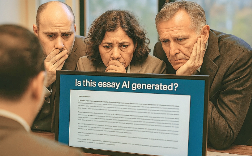 AI를 통해서 에세이를 작성해서 제출하는 것이 문제가 되면서 사정 과정에 혼란이 왔다. 올해는 그래서 입학 사정관들이 진정성 있는 에세이에 초점을 두고 심사하고 있다. [Copilot생성]