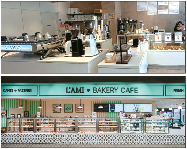 텐사우전드 커피(위)와 라미 베이커리 매장 내부 전경. [BK프랜차이즈 제공]