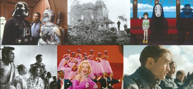 위에서 시계방향으로 '스타워즈', '사이코', '센과 치히로의 행방불명', '미키17', '신사는 금발을 좋아해', '7인의 사무라이'. [아카데미 영화박물관 제공]
