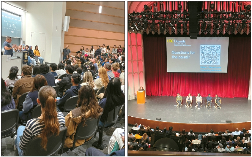 지난 4월 UC버클리, UCLA, USC 등 캘리포니아 주요 대학에서 열린 오픈하우스 행사에는 입학을 앞둔 예비 신입생과 가족들이 참석해 캠퍼스 투어와 단과대학 설명회 등에 참여하며 진학 결정을 위한 마지막 점검에 나섰다. 사진은 UC버클리(왼쪽), USC 오픈하우스 세션 모습.